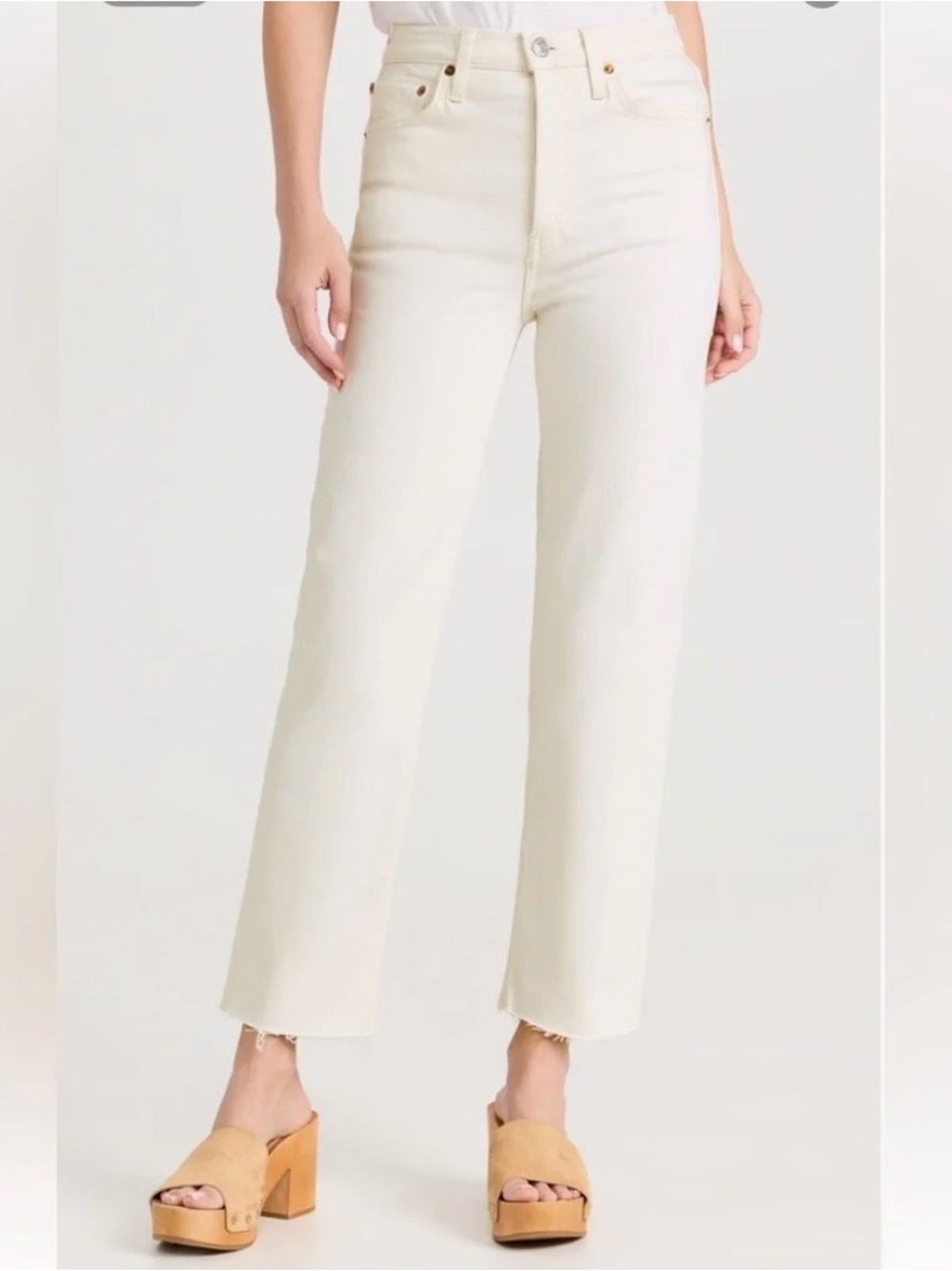 Re/Done Cream High-Rise Raw Hem Straight Jeans - 27